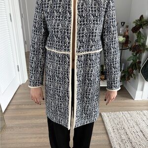 Tahari Navy and Cream Tweed Coat